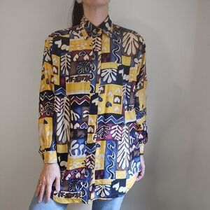 Vintage 90s Pat Argenti 100% Silk Abstract Print Shirt M/L